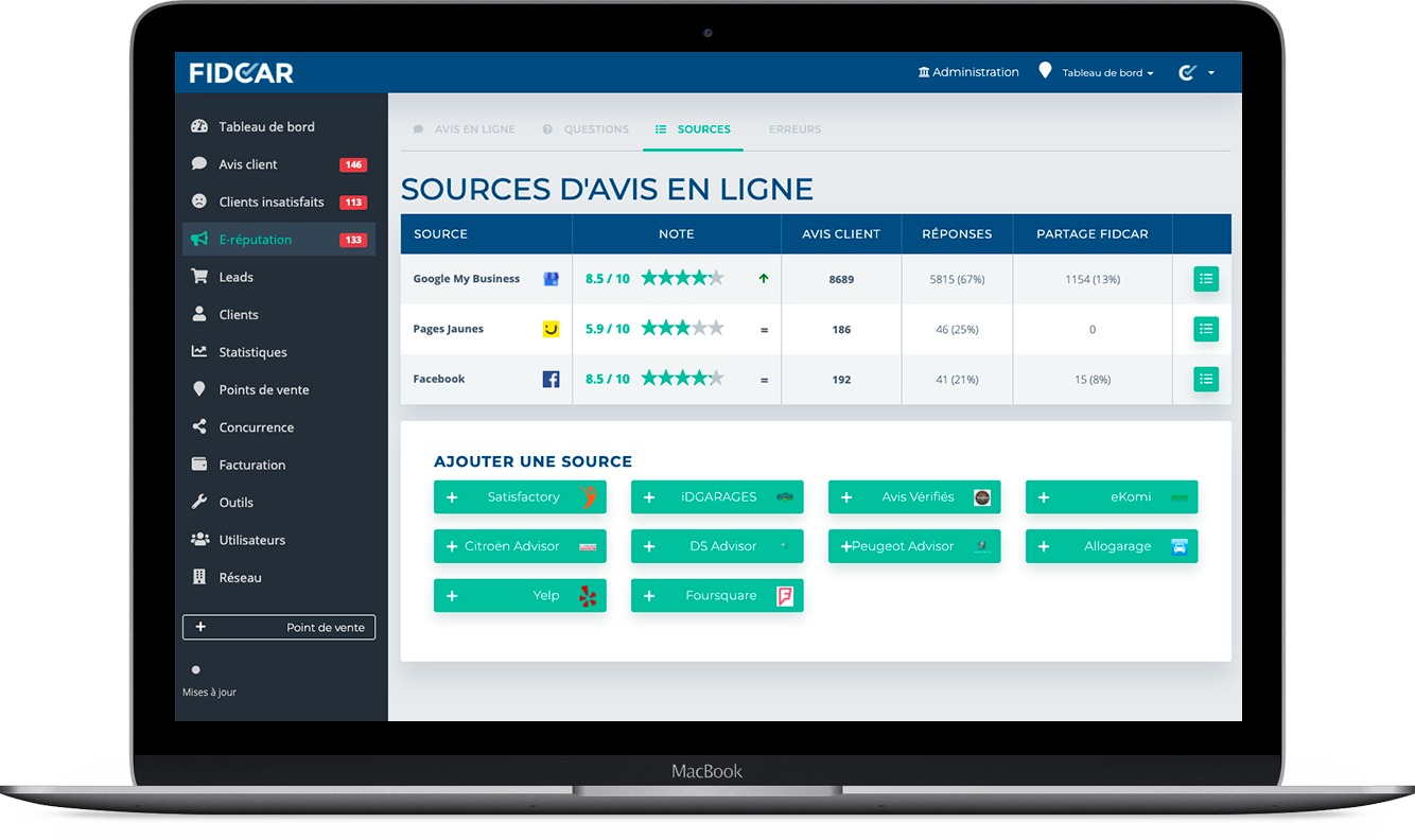 Fidcar Social - Centralisez & répondez à tous vos avis